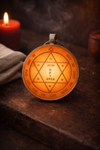 Second Pentacle of Mars physical Solomonic talisman displayed on a ritual surface in a devotional setting, symbolizing healing, strength, and protection from illness.