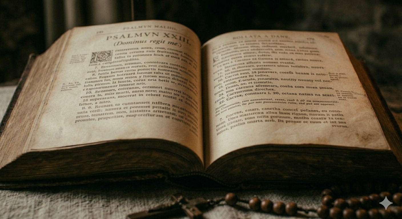 Open Book of Psalms with candlelight and water in a quiet devotional prayer setting