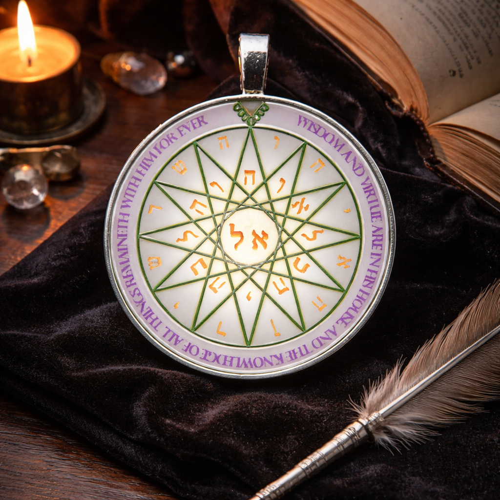 Fourth Pentacle of Mercury shown as a silver Solomonic talisman on parchment with candlelight, symbolizing hidden knowledge, insight, and revealed understanding.