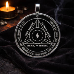 Fourth Pentacle of Saturn shown as a dark Solomonic talisman on black velvet with candlelight, symbolizing binding, protective restraint, and hard spiritual boundaries.