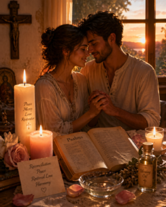 A warm golden romantic scene showing two hands softly holding each other, representing reunion, restored affection, emotional harmony, and the successful result of a reconciliation love ritual.
