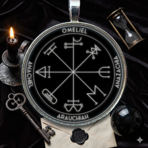Third Pentacle of Saturn talisman from the Key of Solomon displayed as a blackened silver ceremonial seal for protection against hidden plots, sabotage, and covert opposition