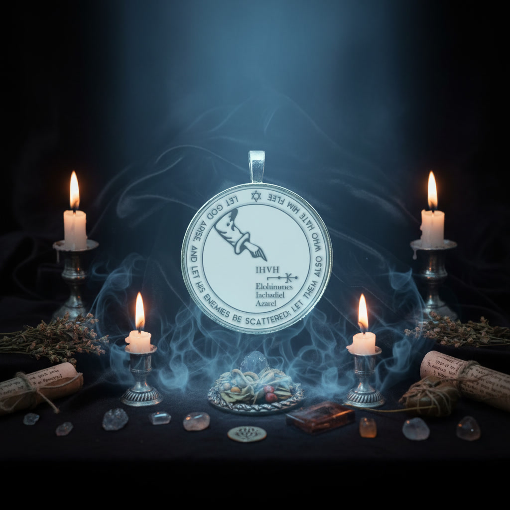 Fifth Pentacle of the Moon from the Key of Solomon, a lunar talisman for prophetic dreams, protection against spirits of the night, and guarded spiritual contact