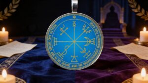 Seventh Pentacle of Jupiter from the Key of Solomon displayed in a ceremonial Solomonic setting symbolizing dignified increase, favor, and restorative blessing