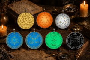 Planetary pentacles representing practical protection, opportunity, resilience, attraction, and symbolic everyday empowerment