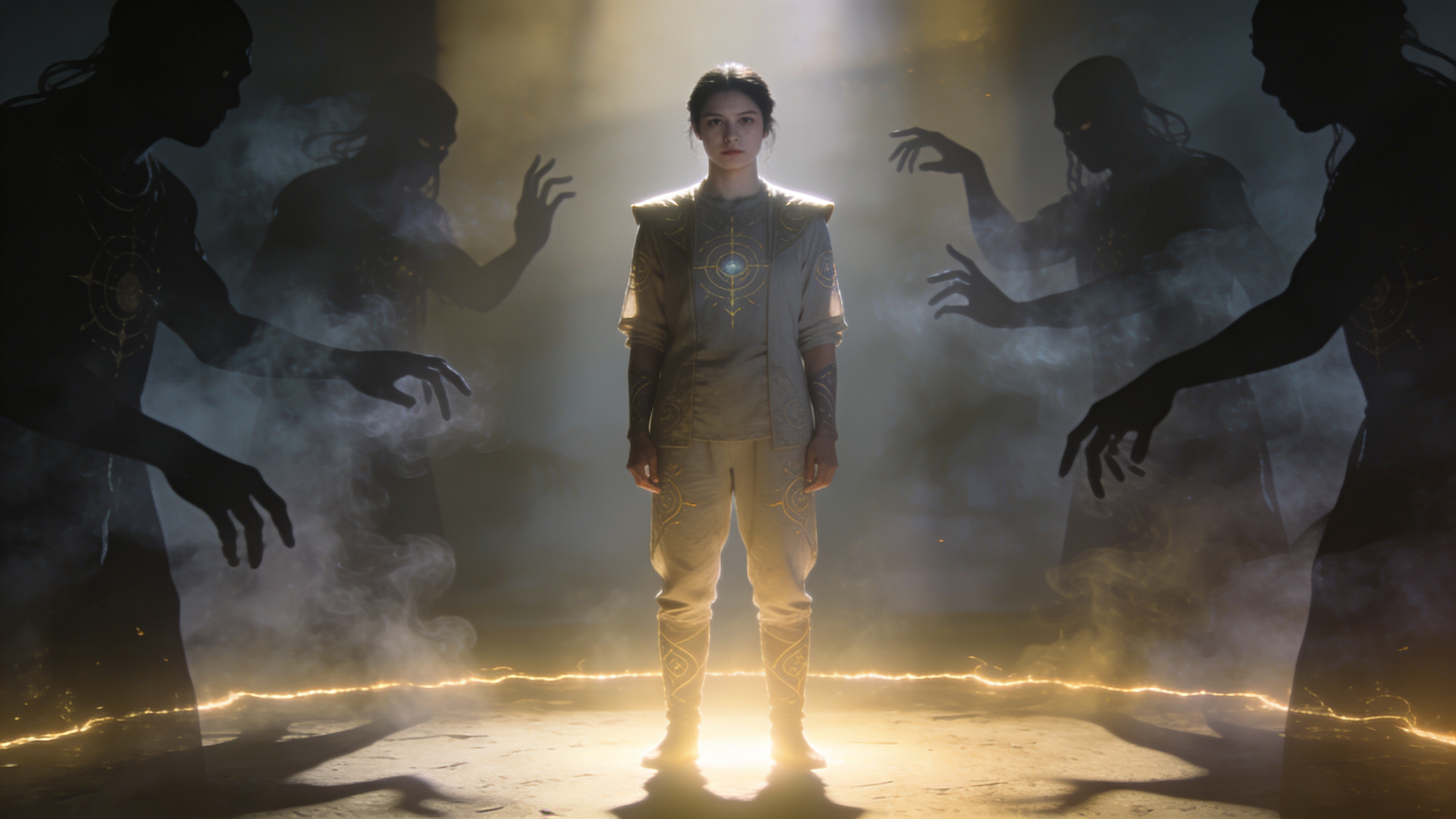 Person standing clearly and confidently while hidden manipulative shadows are exposed, symbolizing discernment, emotional protection, stronger boundaries, and resistance against corruption through Psalm 10