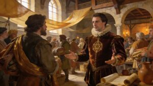 Confident individual using Solomonic pentacles in a setting associated with business, influence, opportunity, and prosperity
