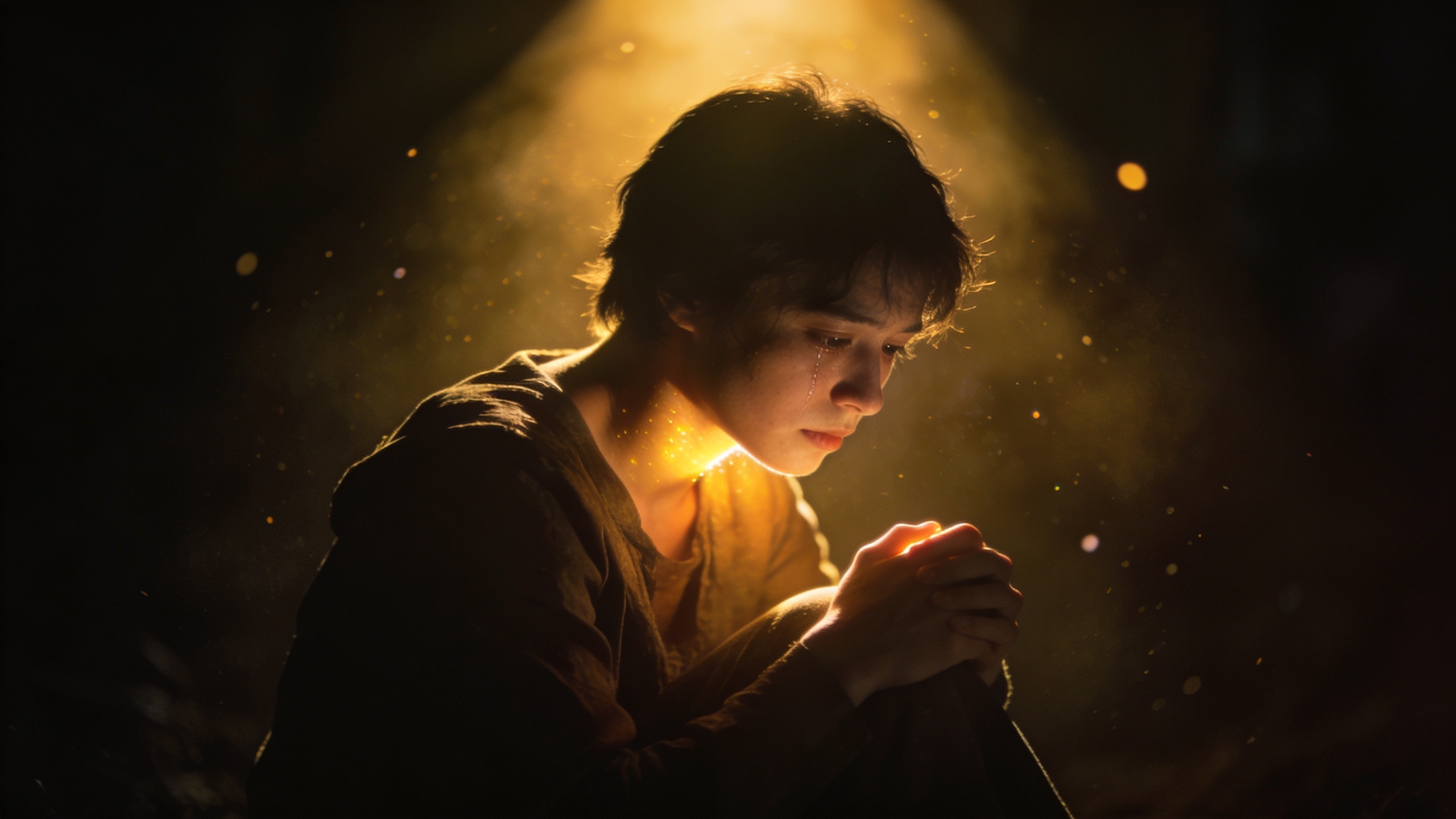 Emotionally exhausted person sitting in darkness while soft light gradually returns around them, symbolizing hope, endurance, emotional healing, and survival through hardship through Psalm 13