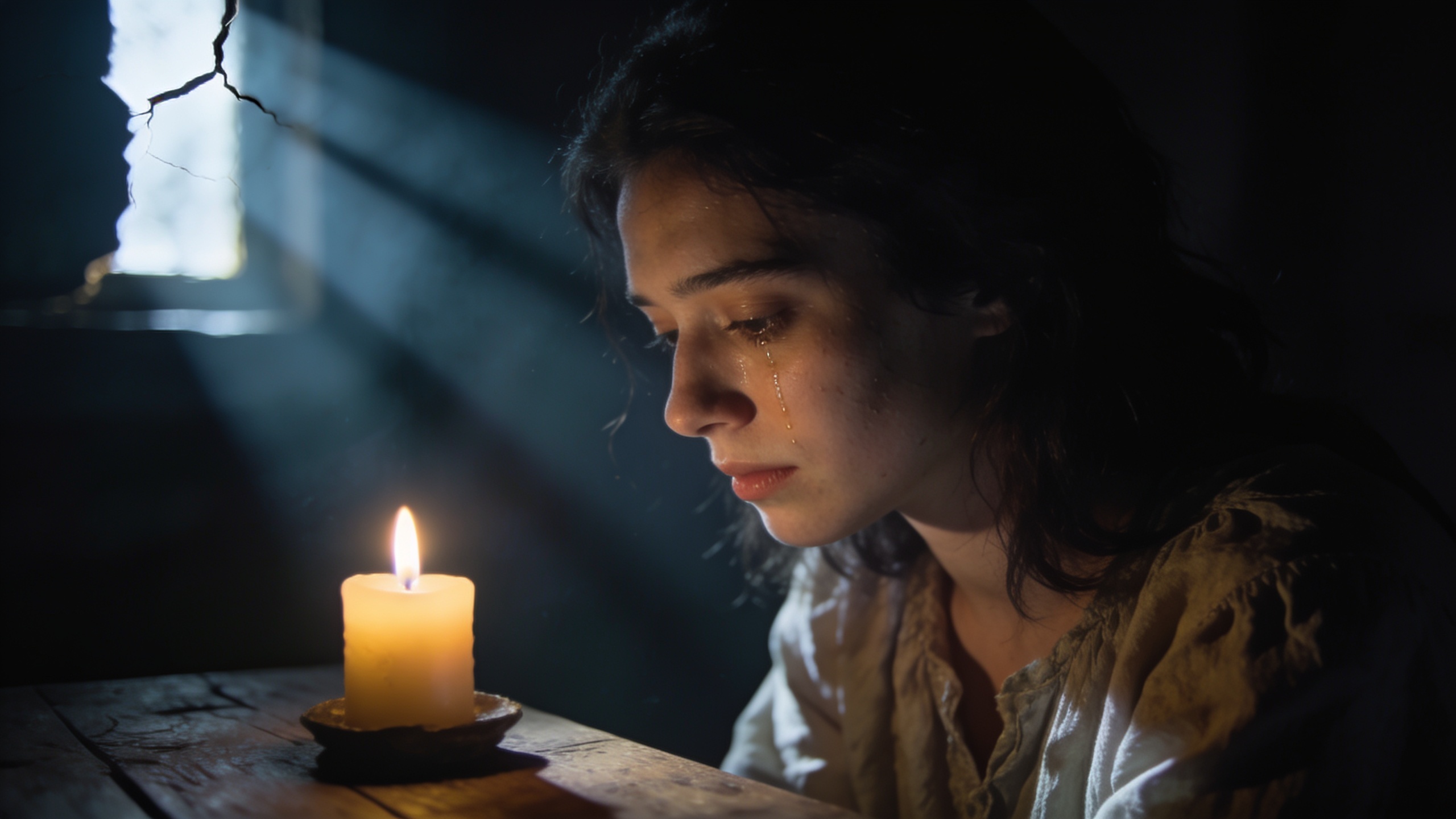 Emotionally exhausted figure in candlelight symbolizing mercy, grief healing, emotional restoration, and compassionate recovery through Psalm 6