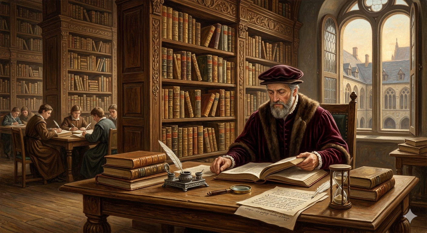 Renaissance-style scene representing academic discipline, focus, consistency, and long-term learning