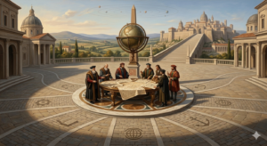 Renaissance-style scene representing the strategic design of custom Solomonic pentacle combinations for specific goals
