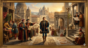 Renaissance-style scene representing professional growth, new employment opportunities, and career success