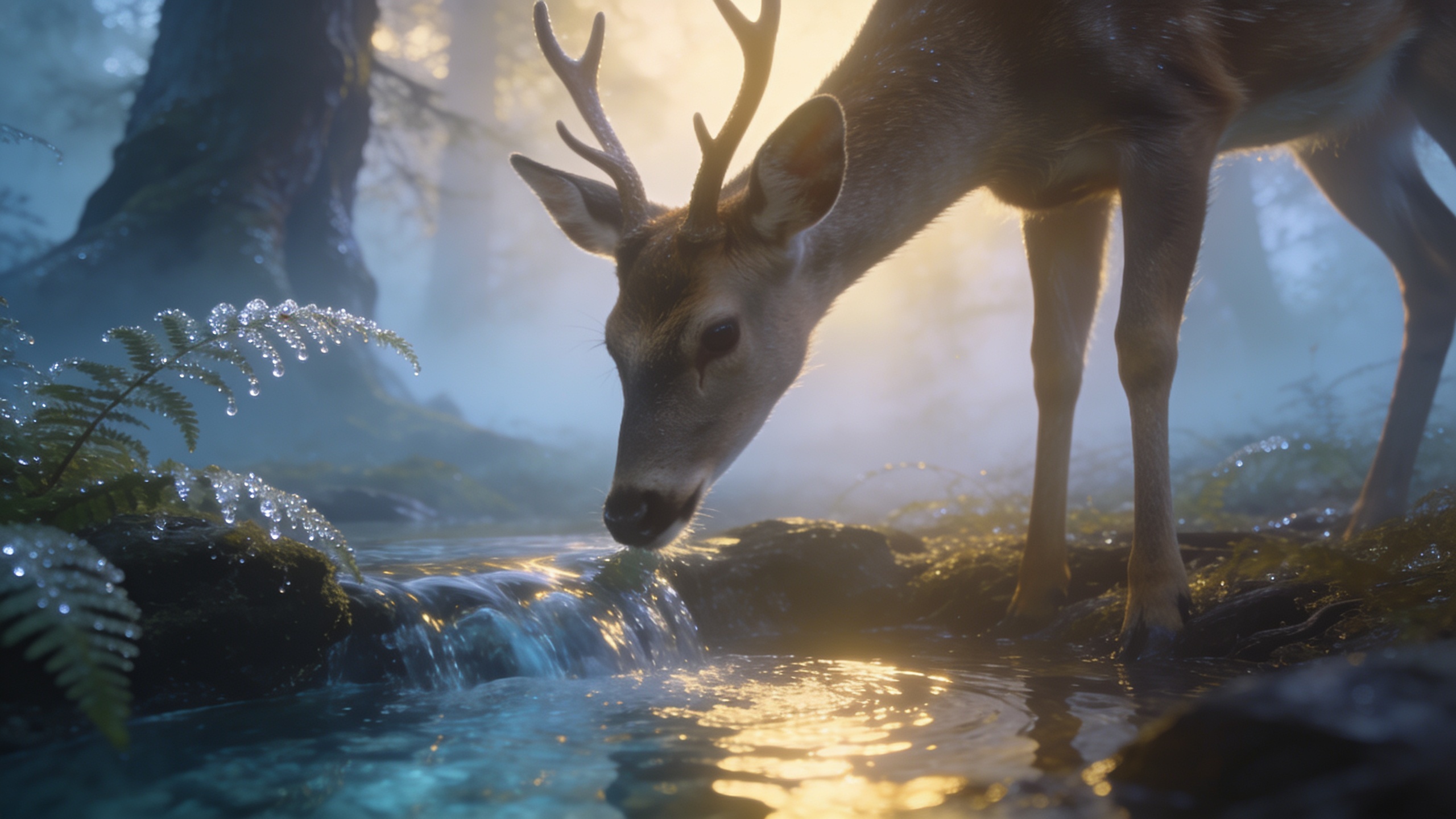 A deer drinking from a clear spring at dawn, symbolizing spiritual thirst, emotional renewal, hope, inspiration, inner healing, and reconnection through Psalm 42.