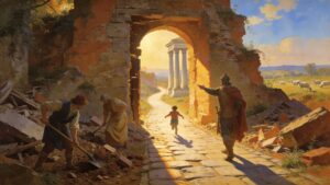 Renaissance-style scene representing uncrossing, road clearance, renewed opportunity, and restored flow