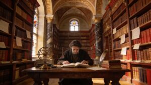Renaissance-style scene representing learning, concentration, academic discipline, and success in examinations