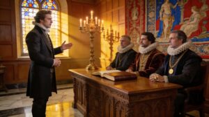 Renaissance-style scene representing job interviews, professional presentation, confidence, and career advancement