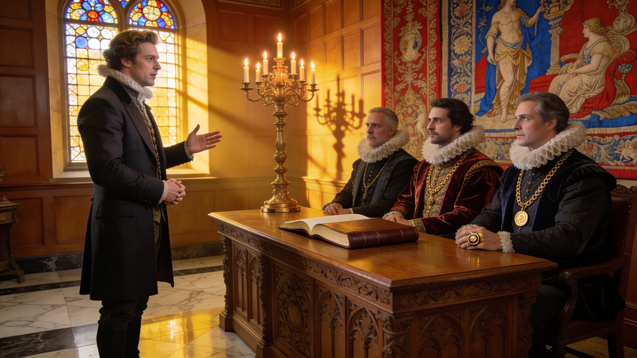 Renaissance-style scene representing job interviews, professional presentation, confidence, and career advancement