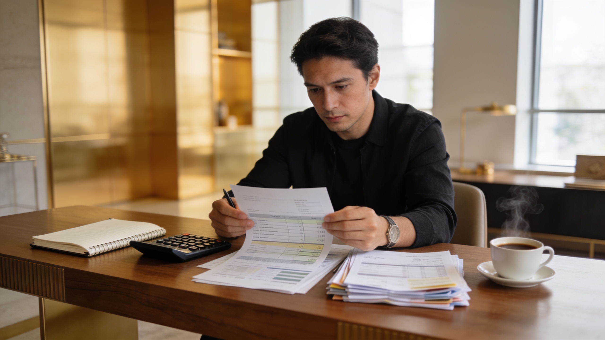 Professional reviewing a personal budget at a modern workspace, representing responsible spending and long-term financial planning