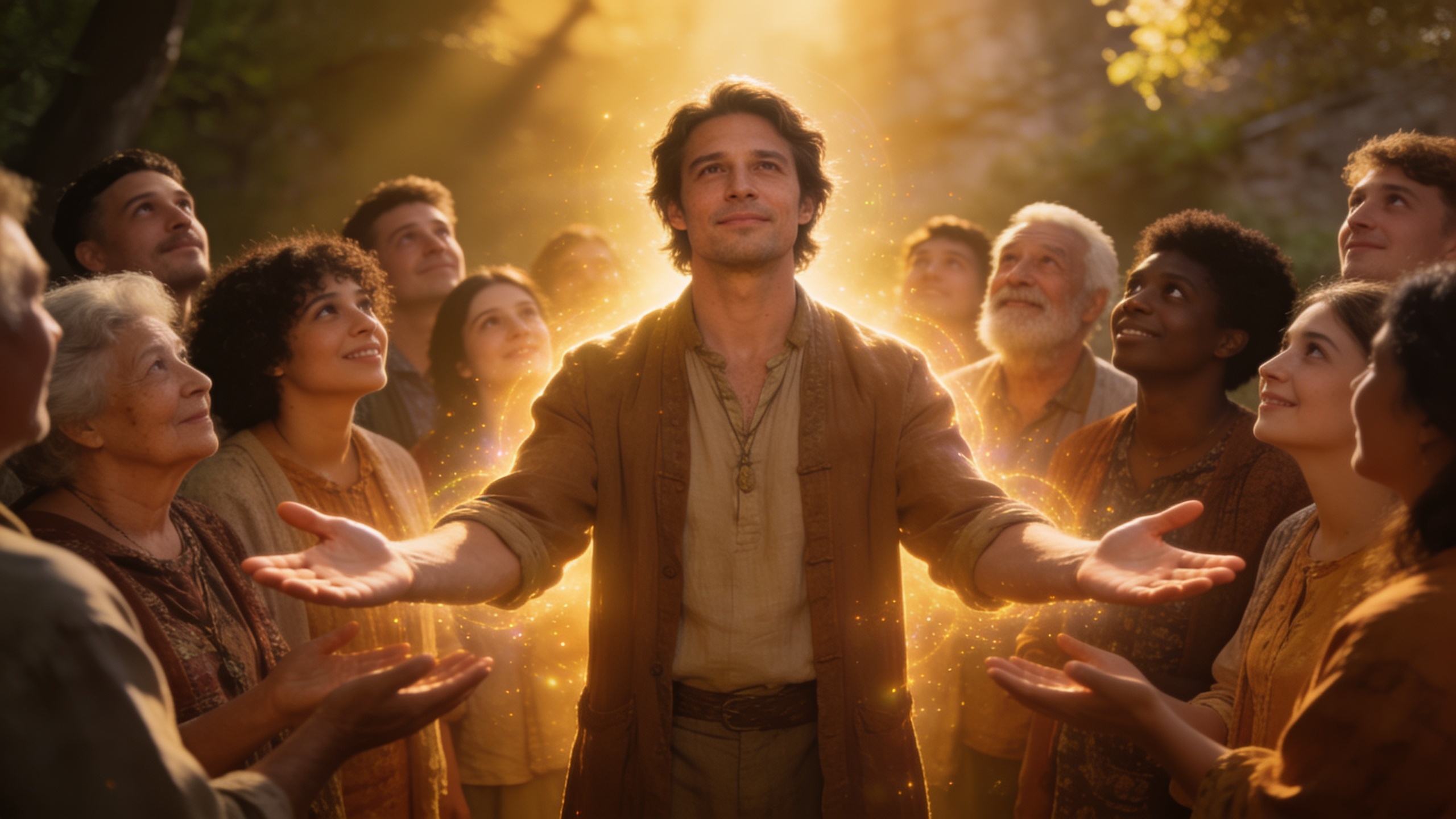 A confident leader inspiring a diverse community through wisdom, gratitude, humility, and responsible authority, symbolizing the message of Psalm 47 about joyful leadership and faithful stewardship.